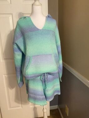 Lilly Pulitzer Pastel Mint & Lavender Knit Hoodie and Shorts Set